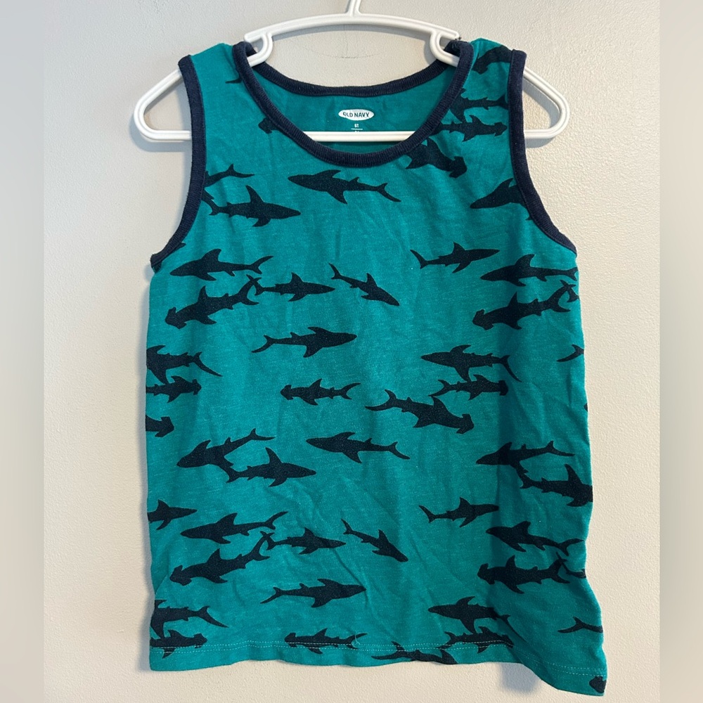 Old Navy 5t Teal and Navy Shark sleeveless Tank Top